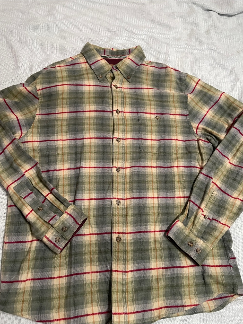 Boston Traders Olive & Red Plaid Button-Down Shirt